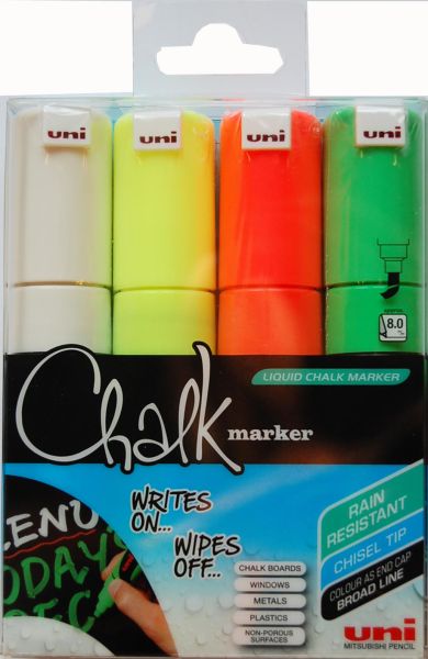 UNI-BALL Chalk Marker 8mm PWE8M.4C.1 4 Farben, Etui