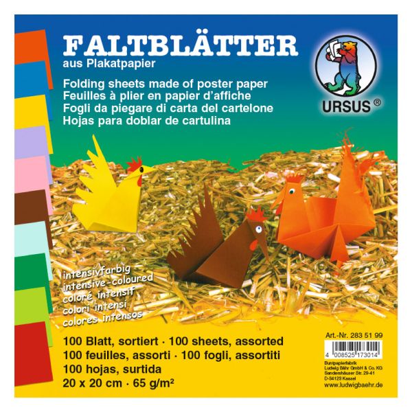 URSUS Faltblätter Origami 20×20cm 2835199 10 Farben ass. 100 Blatt