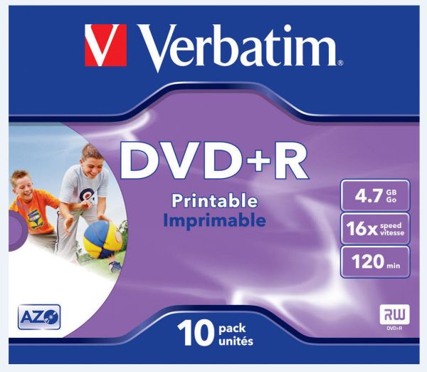 VERBATIM DVD+R Jewel 4.7 GB 43508 16x print IW 10 Pcs