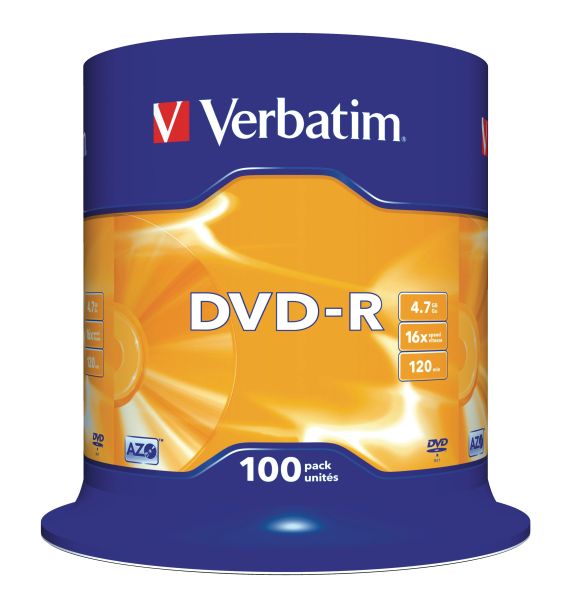 VERBATIM DVD-R Spindle 4.7GB 43549 1-16x 100 Pcs