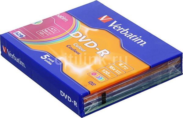 VERBATIM DVD-R Slim 4.7GB 43557 1-16x color 5 Pcs