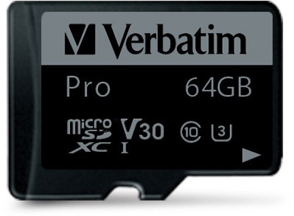 VERBATIM Micro SDXC Pro U3 64GB 47042 Read 90MB/sec. Write 45MB/sec