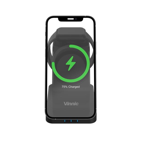 VINNIC 3-Iin-1 Wireless Charger Bl. VPPD-31WSCBK iPhone,AirPods&Apple Watch