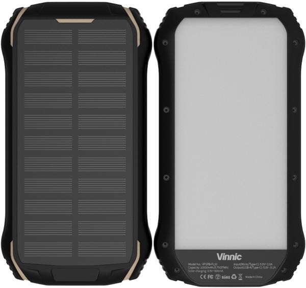 Vinnic solar powerbank 10'000 mah vpspb-fl10 w/full led panel - Vinnic-vpspb-fl10-4898338016765