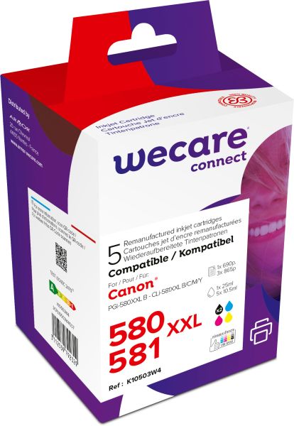 WECARE Multipack XXL rebuilt BKCMY CLI-581XXLPACKWE zu Canon Pixma TS6150 25ml