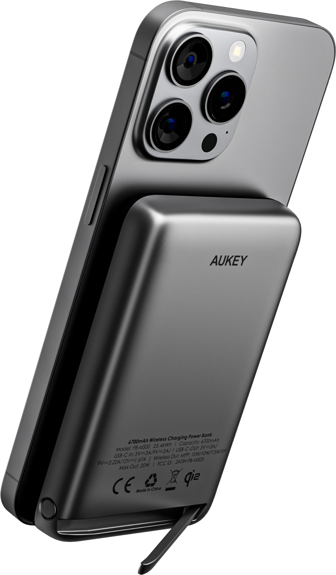 AUKEY MagFusion 6700mAh PB-MS05 GR Powerbank Qi2 Wireless Grey