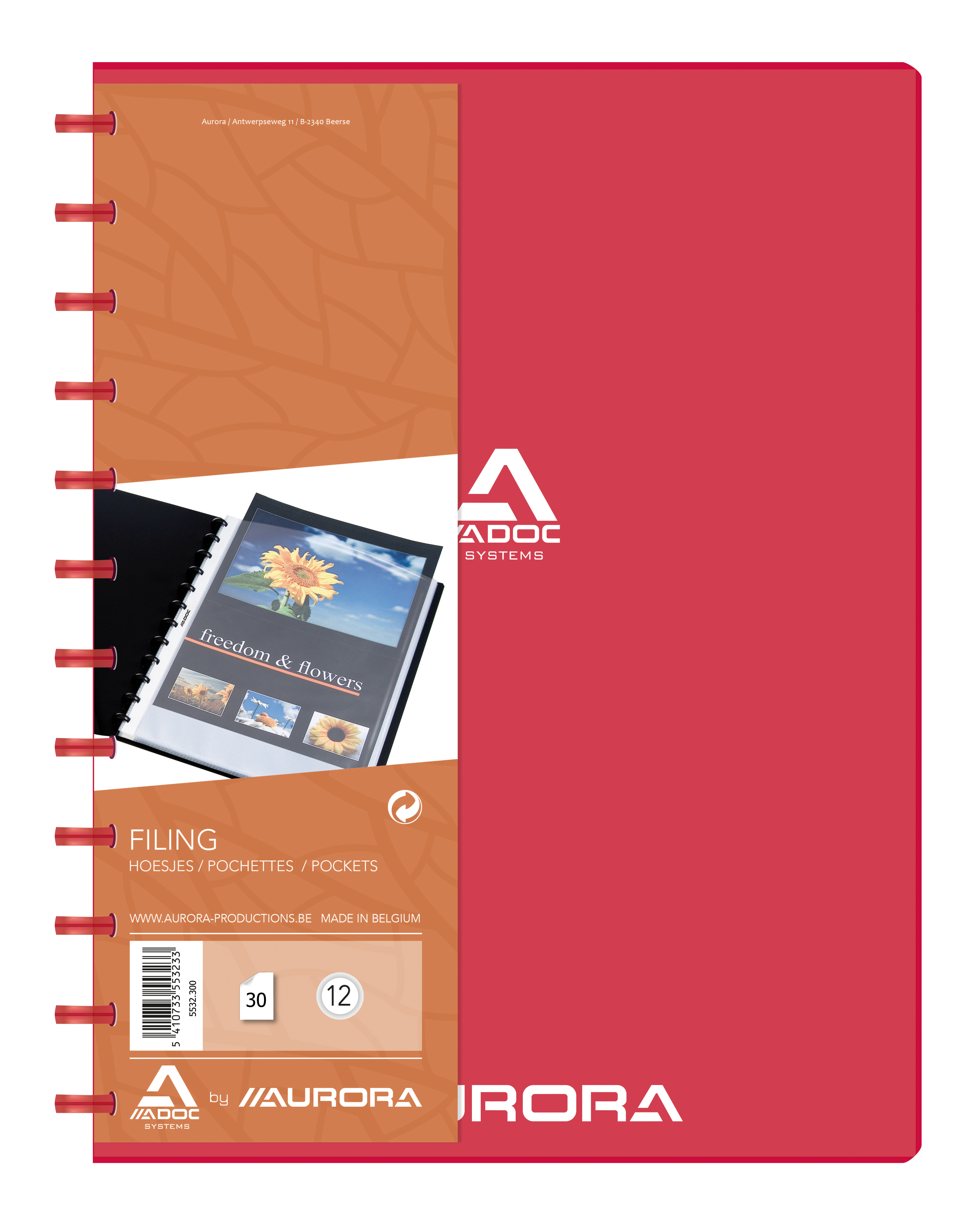 ADOC Sichtbuch PP transparent A4 5532.300 rot 30 Taschen
