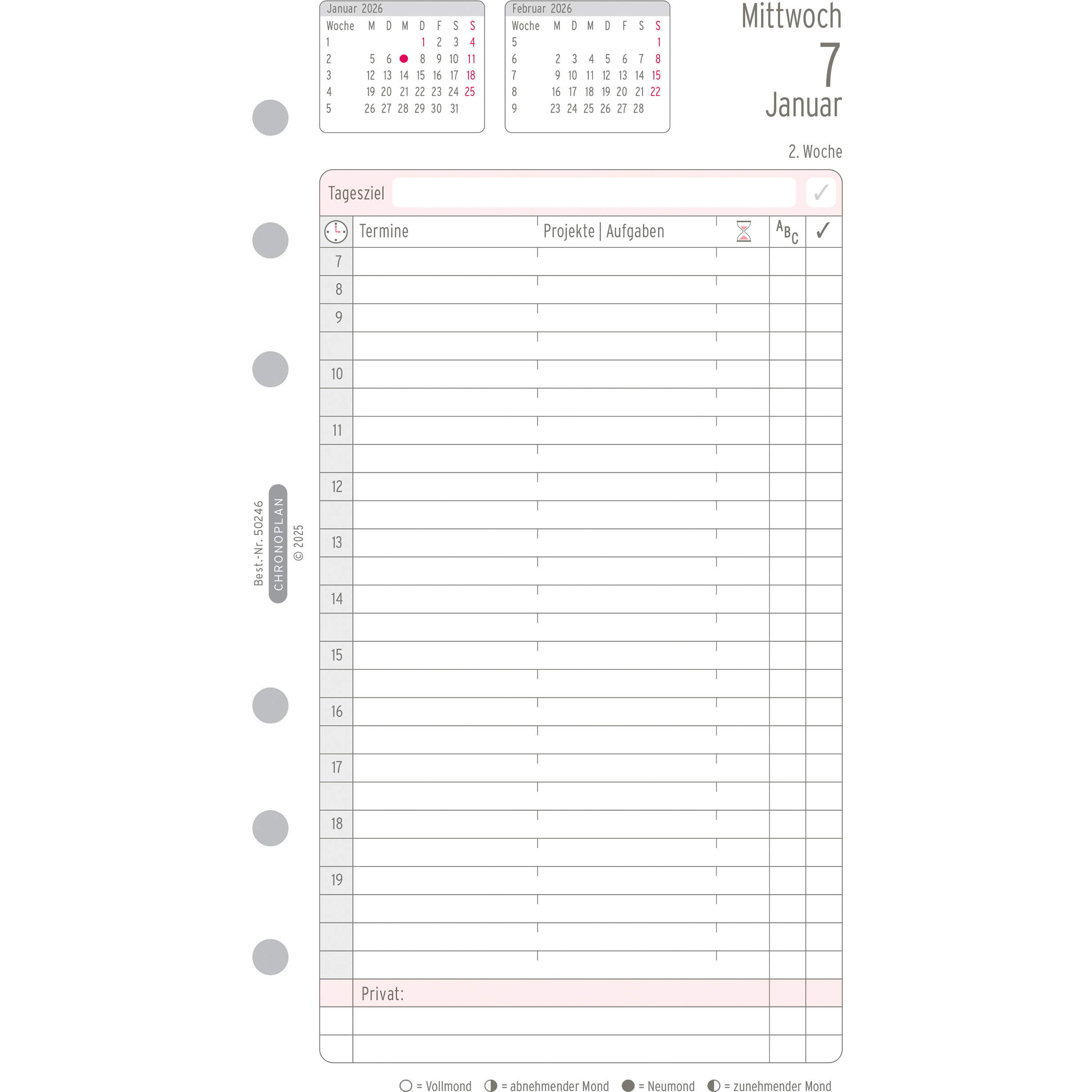 CHRONOPLAN Ersatz Tagesplan 2026 50246Z.26 1T/1S Midi