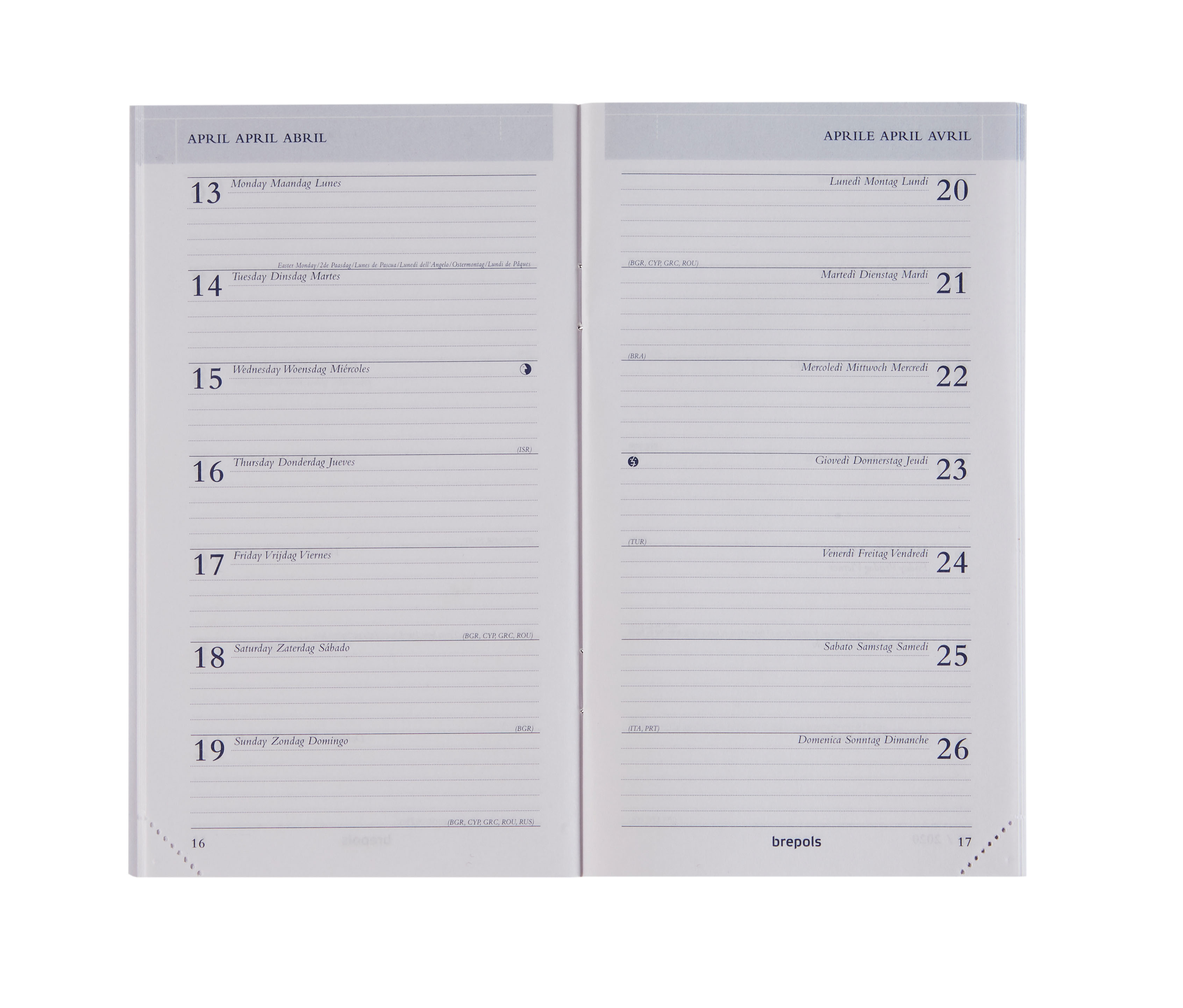BREPOLS Agenda Breplan 2026 0.774.9900 1W/1S Ersatz weiss 9x16cm