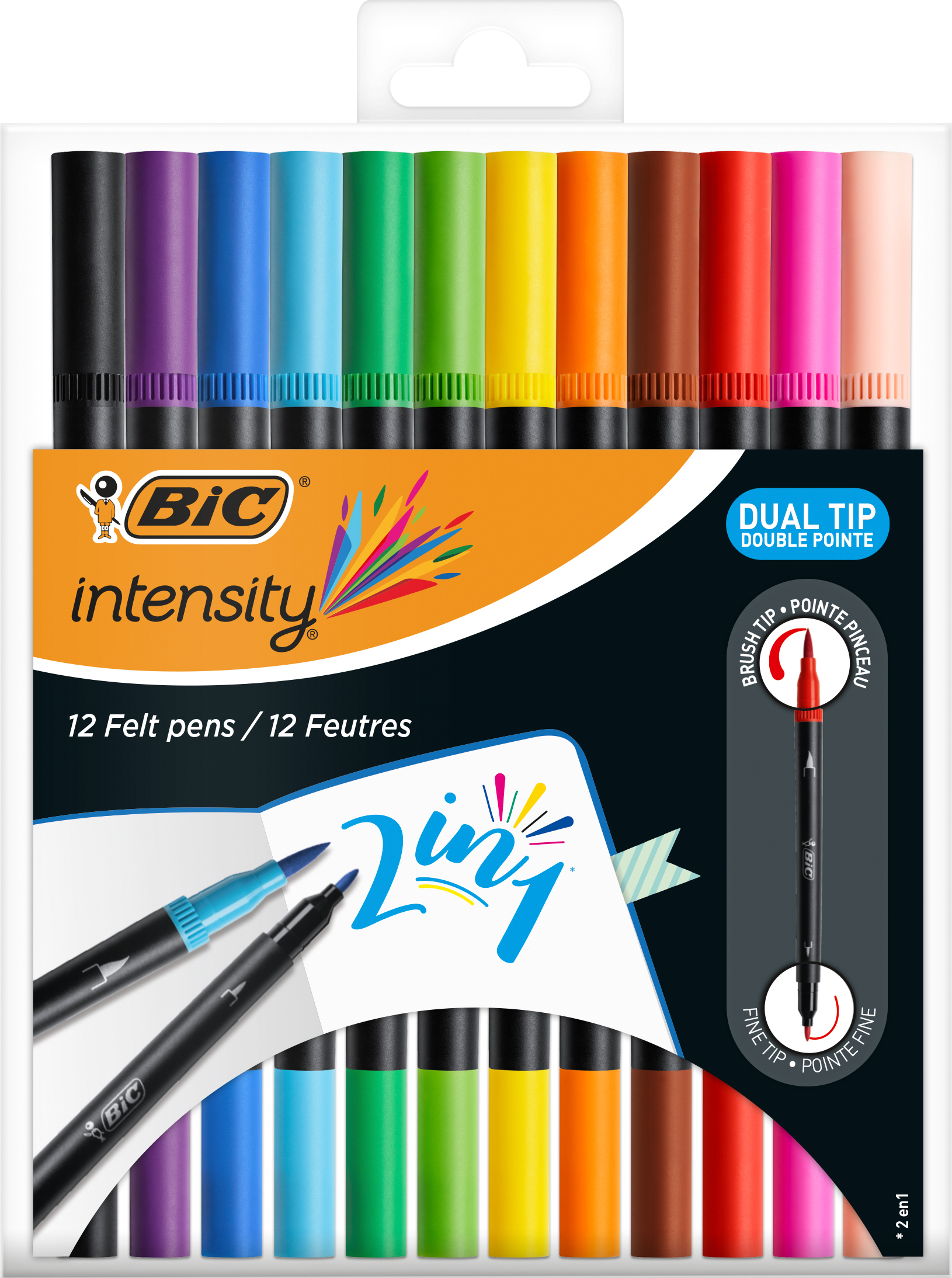 BIC Fasermalstift Dual Brush 989695 12 Stück, Farben ass.