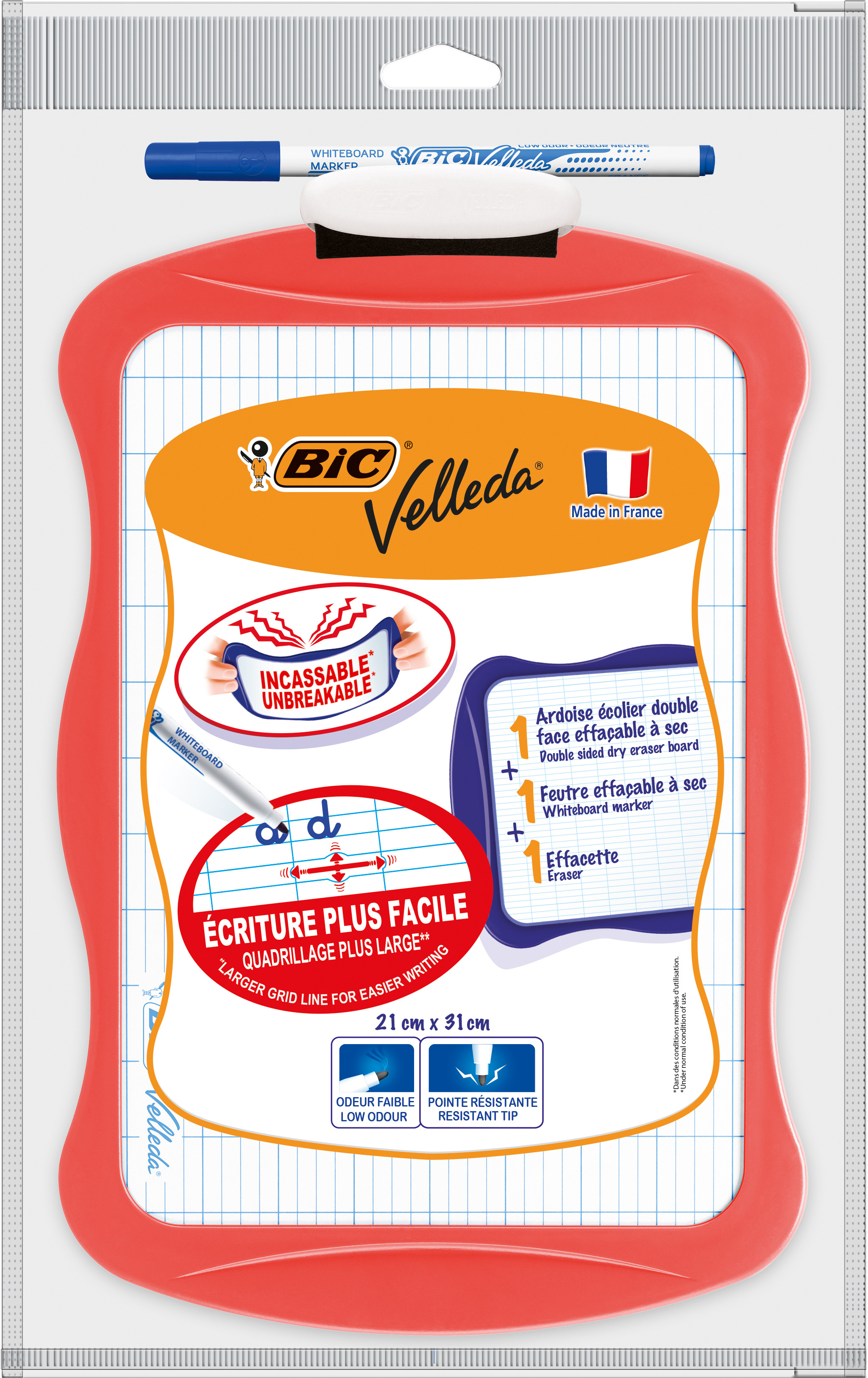 BIC Schultafel Whiteboard 20x31cm 841362 inkl. Velleda Marker ass.