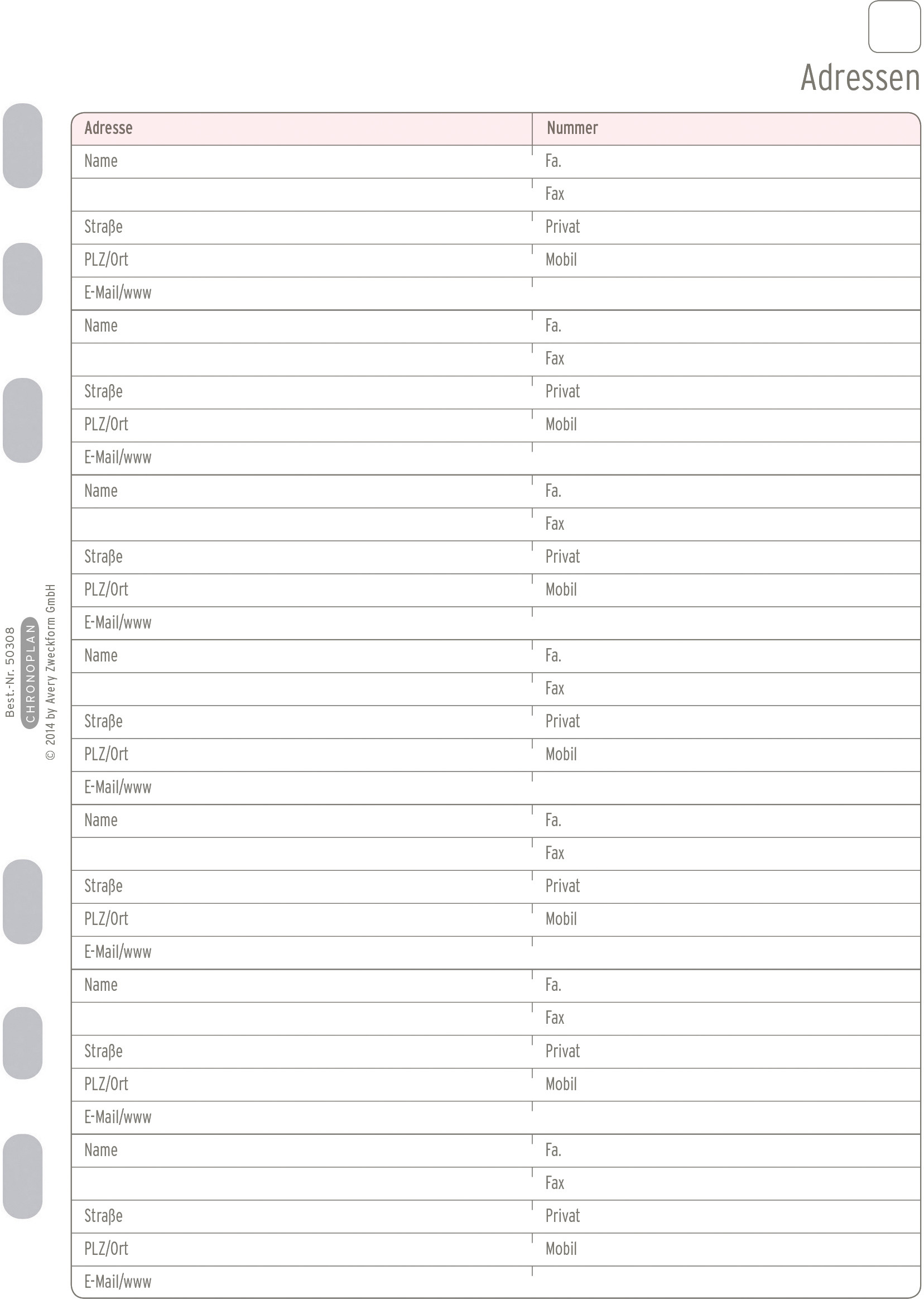 CHRONOPLAN Adressen 50308Z.26 25 Blatt A5