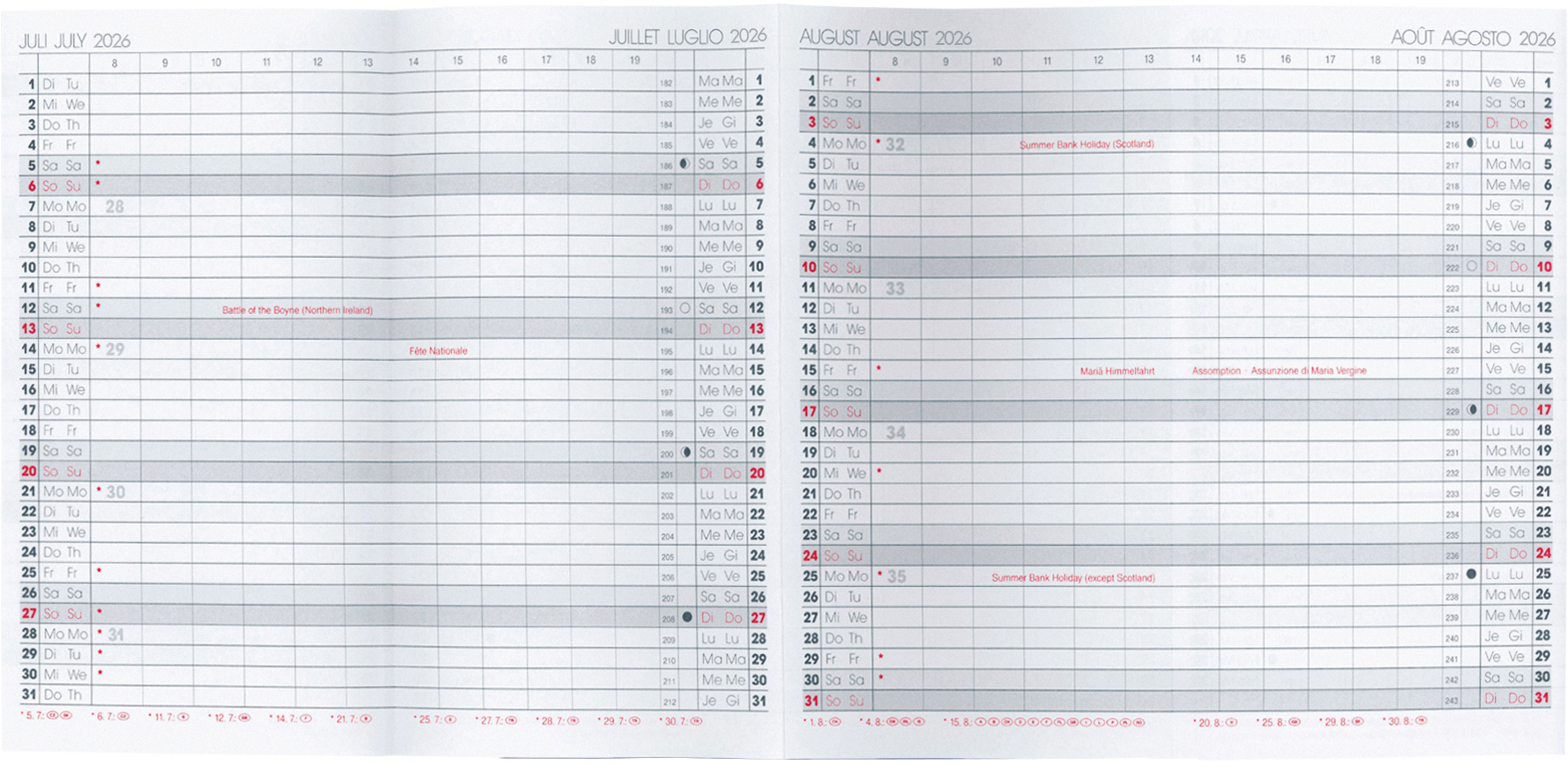 BIELLA Planer Berlin 2026 853560000026U 6M/1S Ersatz ML 8.7x15.3cm