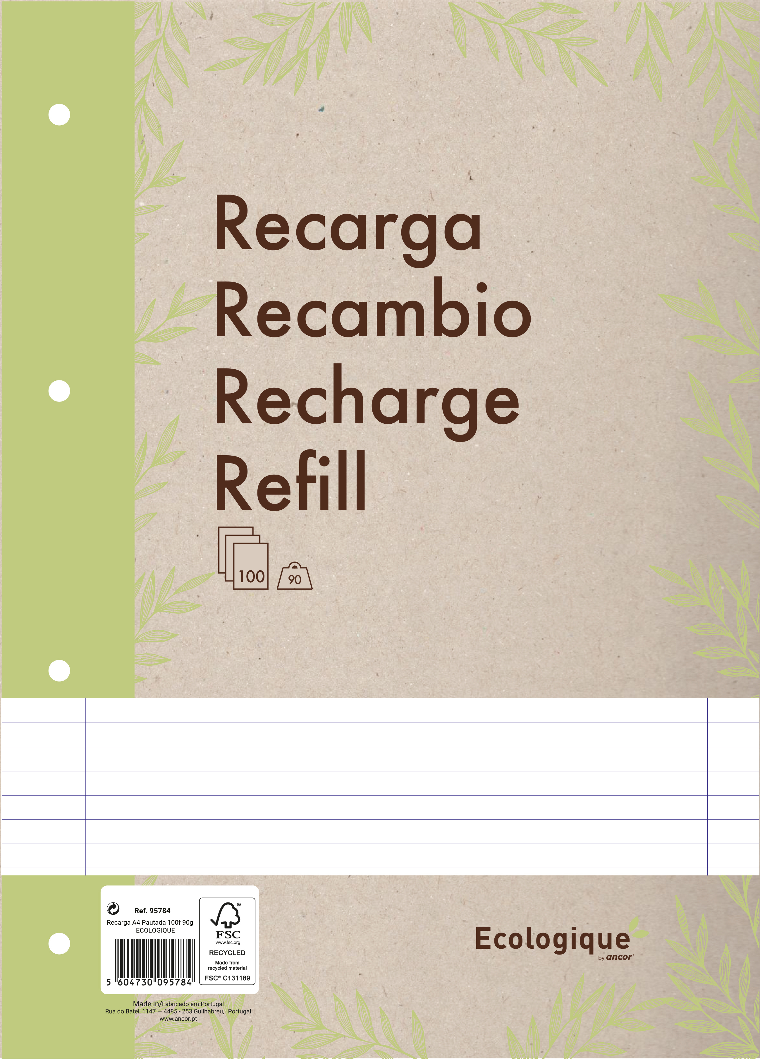 ANCOR Refill Blätter A4 116120 ECOLOGIQUE,90g,liniert 100 Bl.