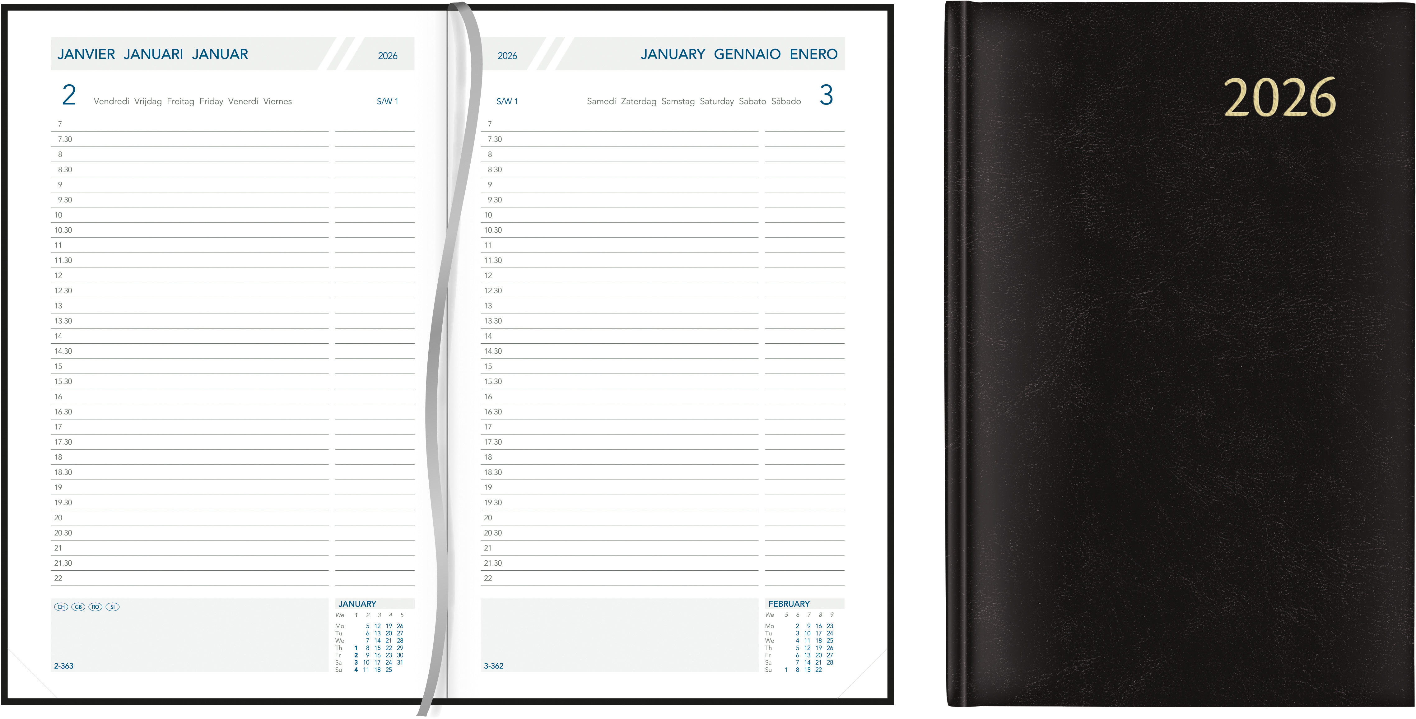 AURORA Agenda Florence Daily 2026 3215Z 1T/1S schwarz ML 14x21cm