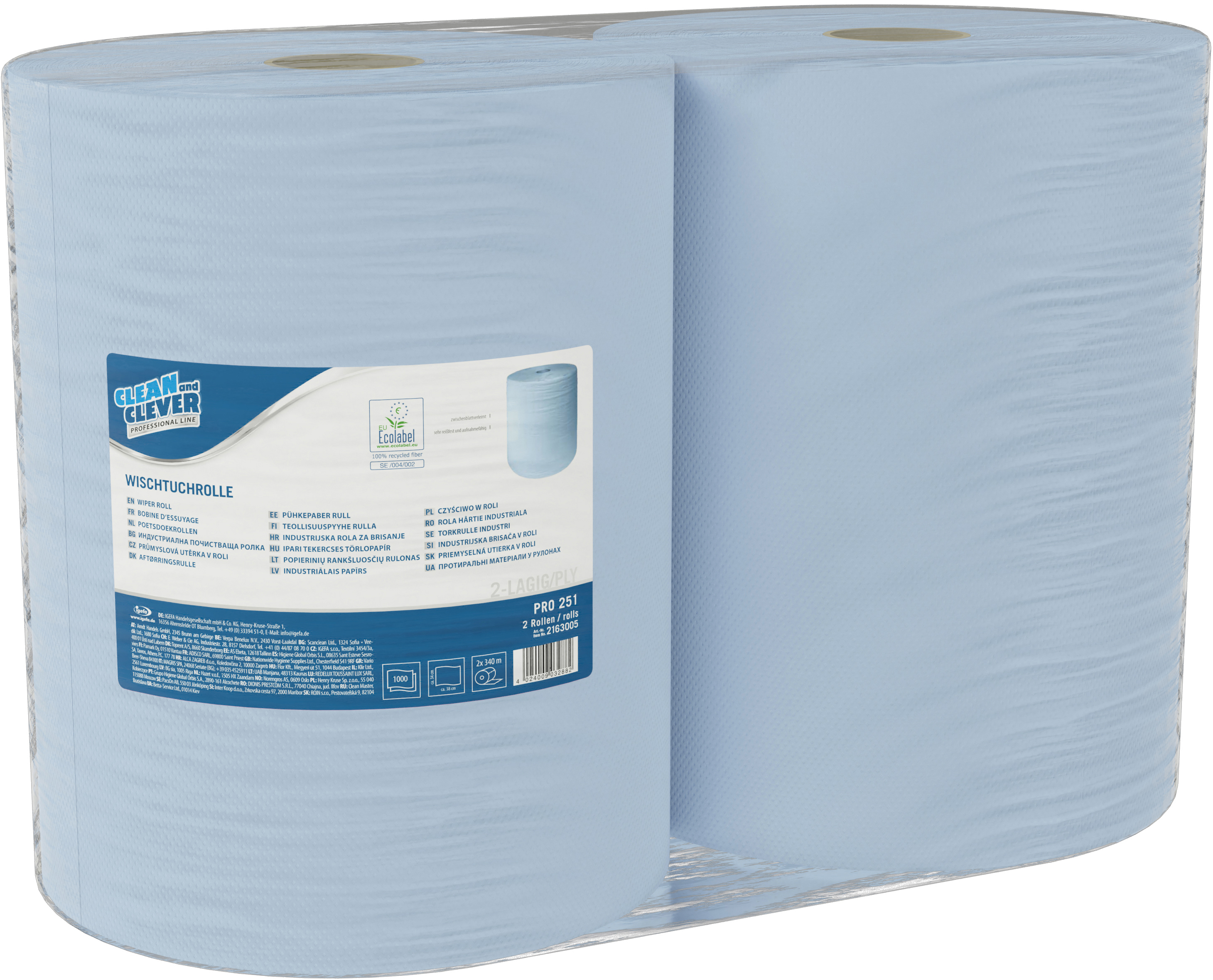 KATRIN Putztuchrollen 2-lagig 38x36cm P1468 Maxi, blau 2 Rollen