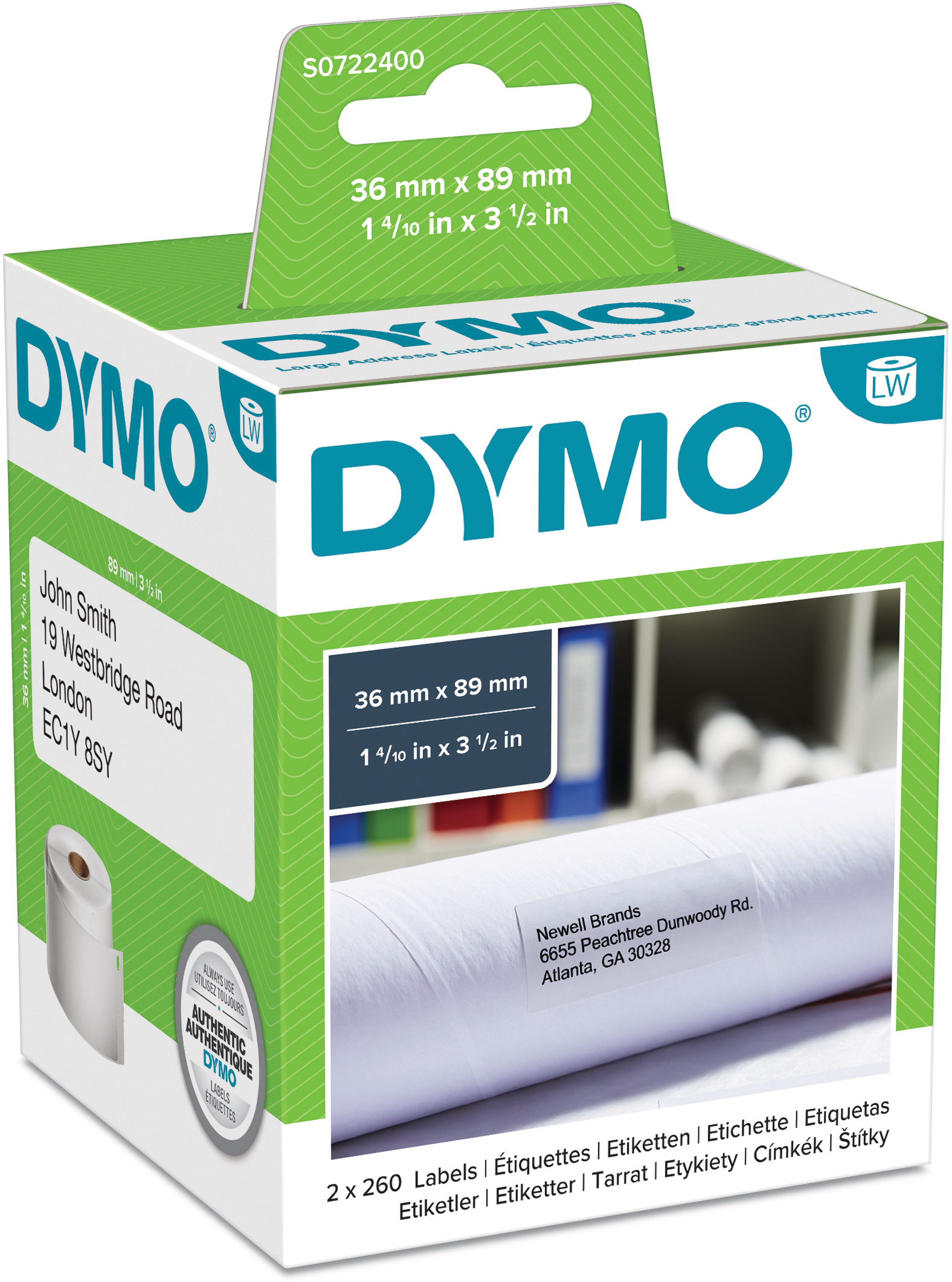 DYMO Adress-Etiketten 89x36mm S0722400 permanent 2 Rl. à 260 Stk.