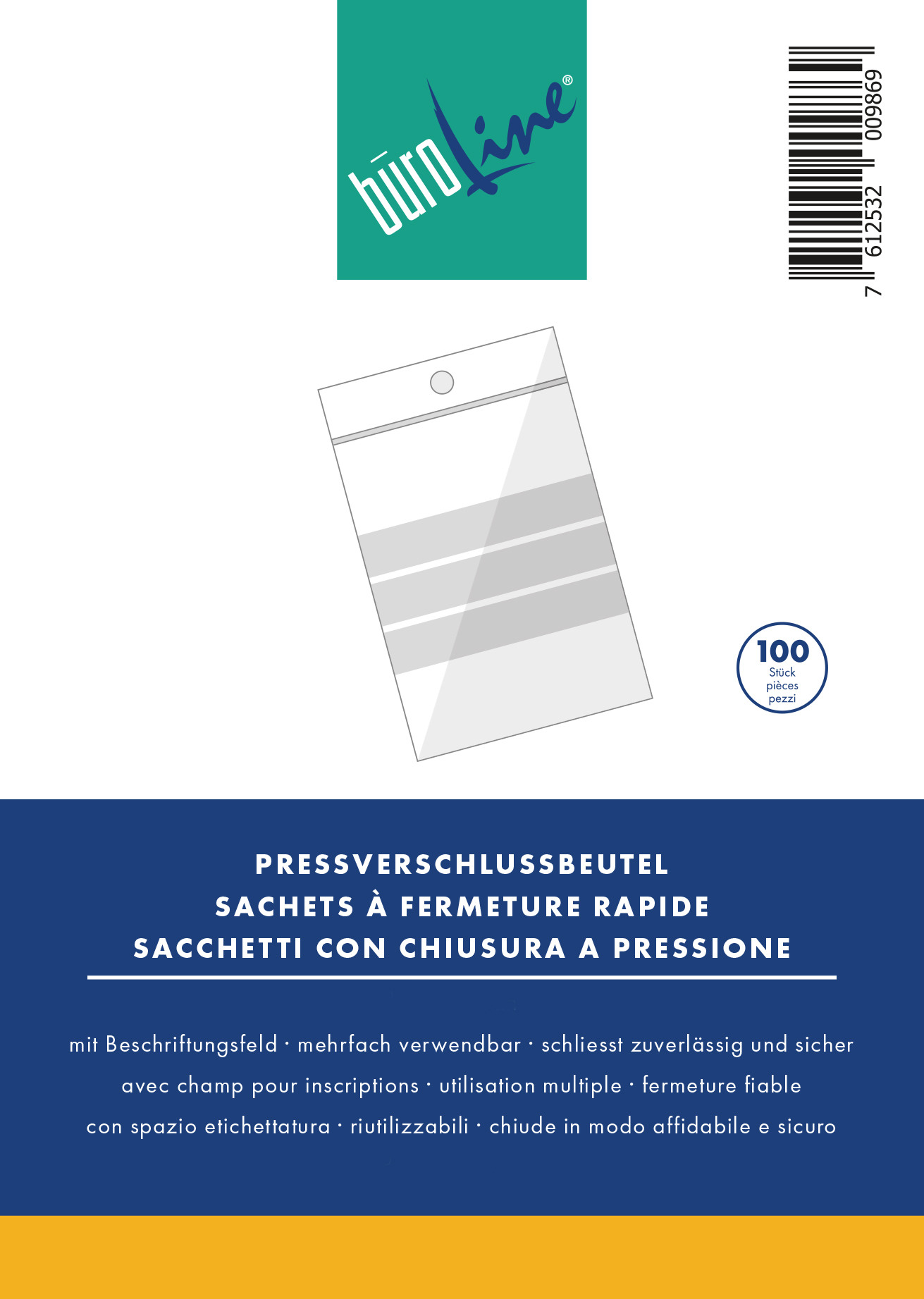 BÜROLINE Pressverschl. Beutel 40×60mm 422300 transp. 100 Stck.
