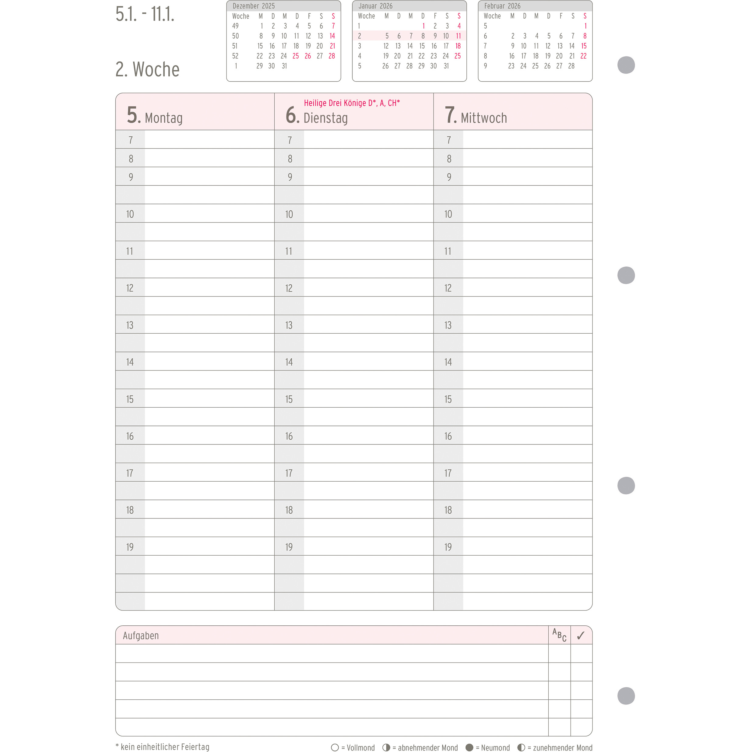 CHRONOPLAN Ersatz Wochenplan 2026 50706Z.26 1W/2S in Spalten A4