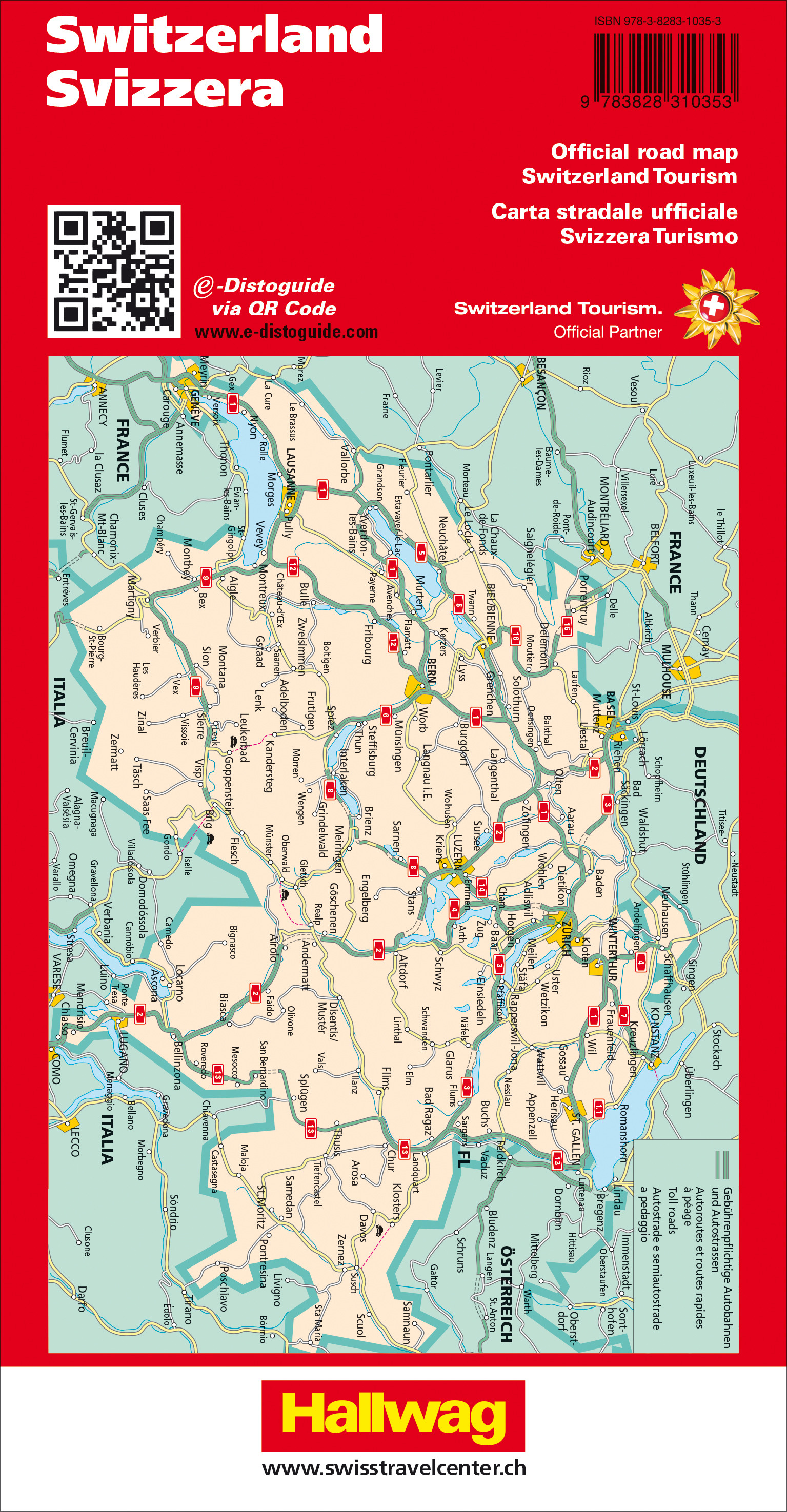 HALLWAG Strassenkarte 3-8283-1048- Schweiz 1:303 000