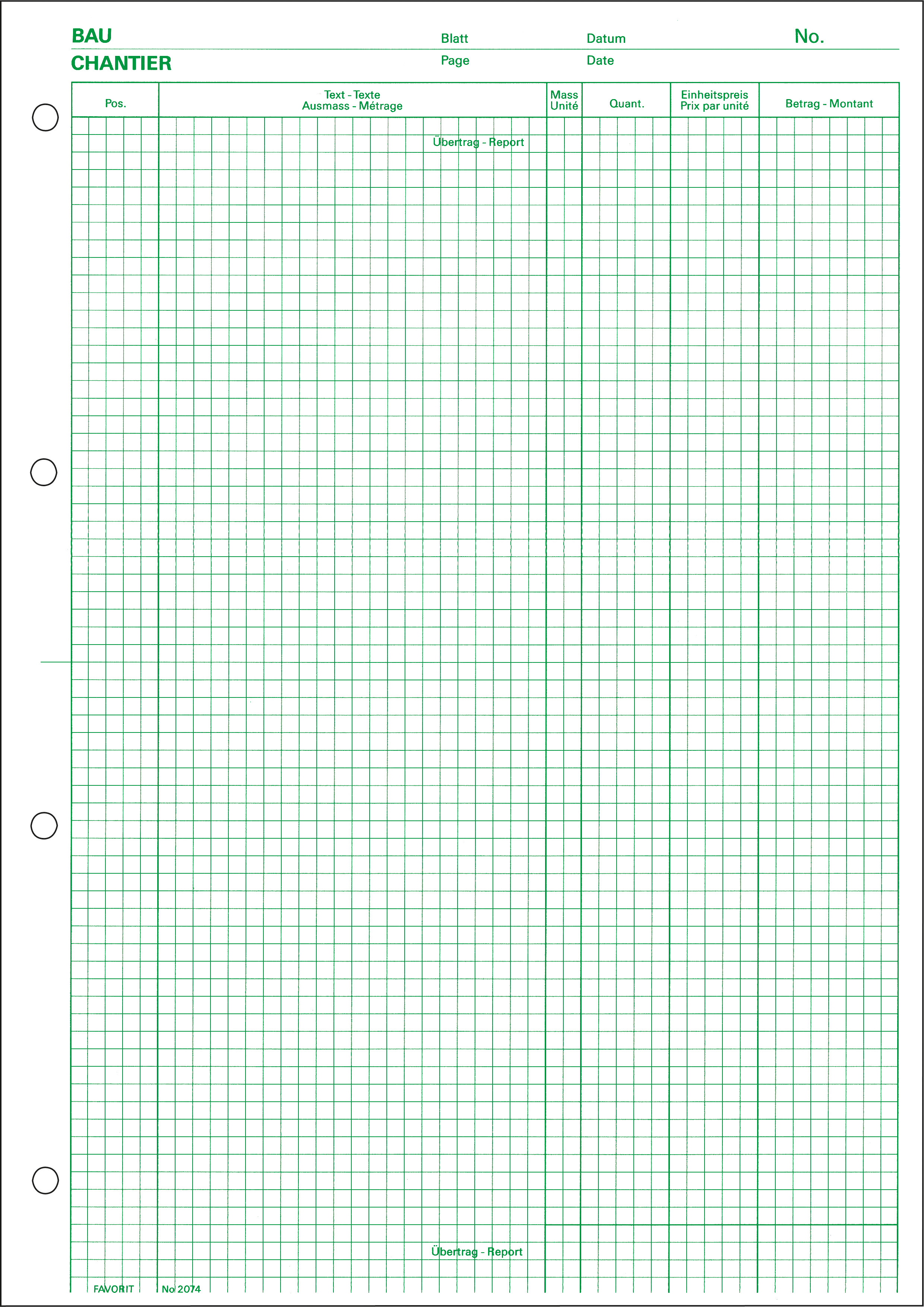 FAVORIT Devis-Ausmassblock A4 2074 grün, 80g 100 Blatt