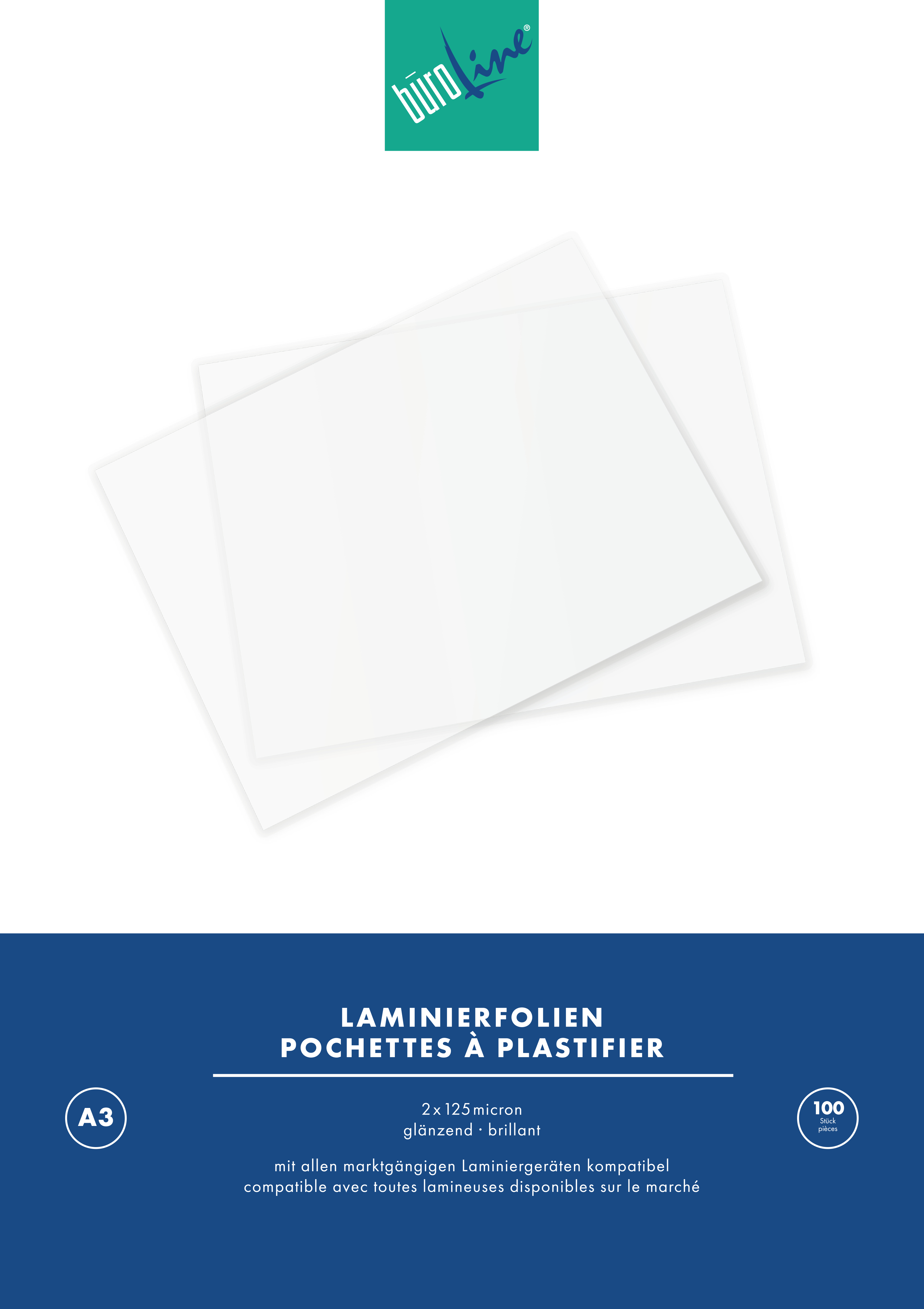BÜROLINE Laminiertasche A3 47180000 glanz, 125my 100 Stück