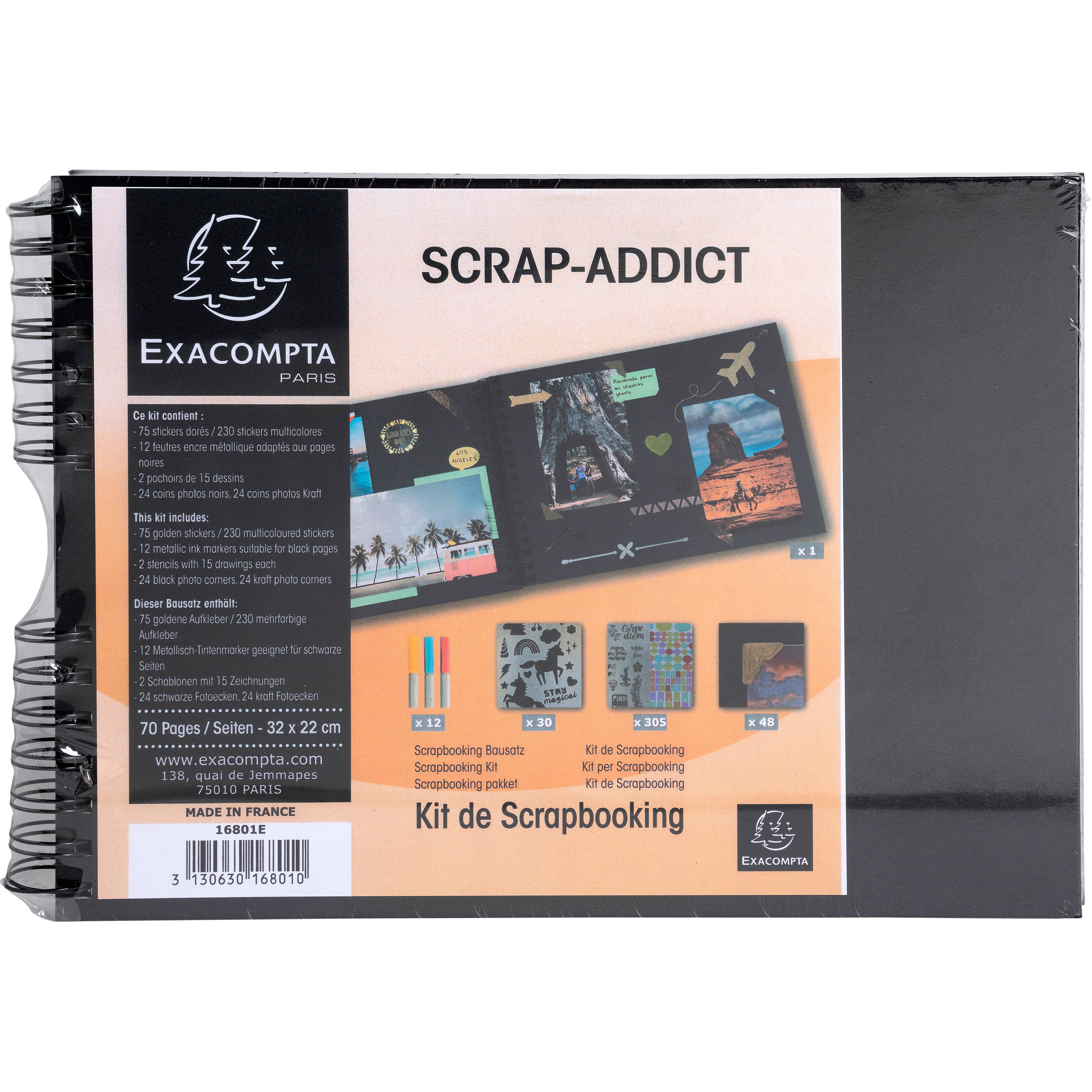EXACOMPTA Kit Scrapbooking 32x22cm 16801E schwarz 70 Seiten