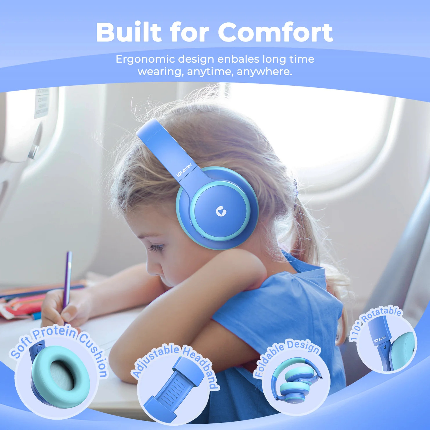 ICLEVER Active Noise Cancel Headphones C17-2083N-02 BTH26, BT, 60h, blue