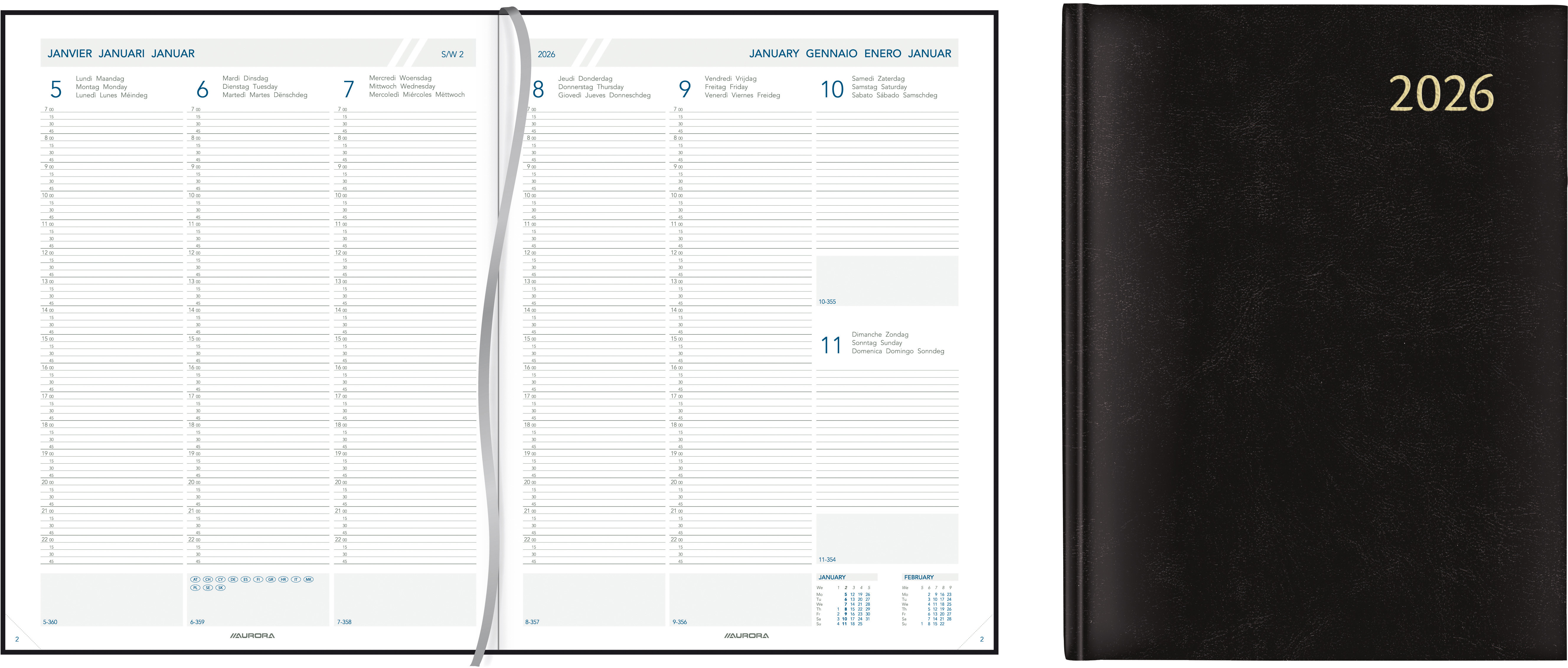 AURORA Agenda Florence PAW 2026 2715Z 1W/2S schwarz ML 21x27cm