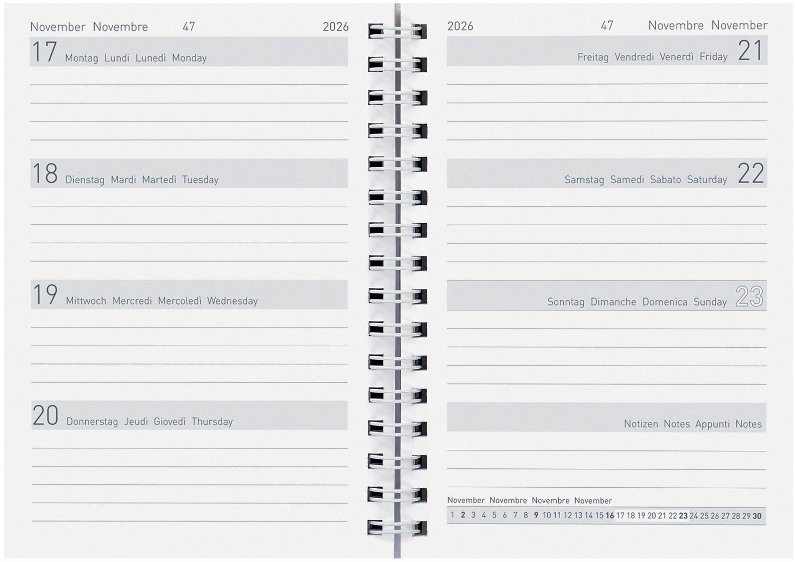 BIELLA TA Memento Wire-O 2026 858678000026U 1W/2S Ersatz ML 10.1x14.2cm