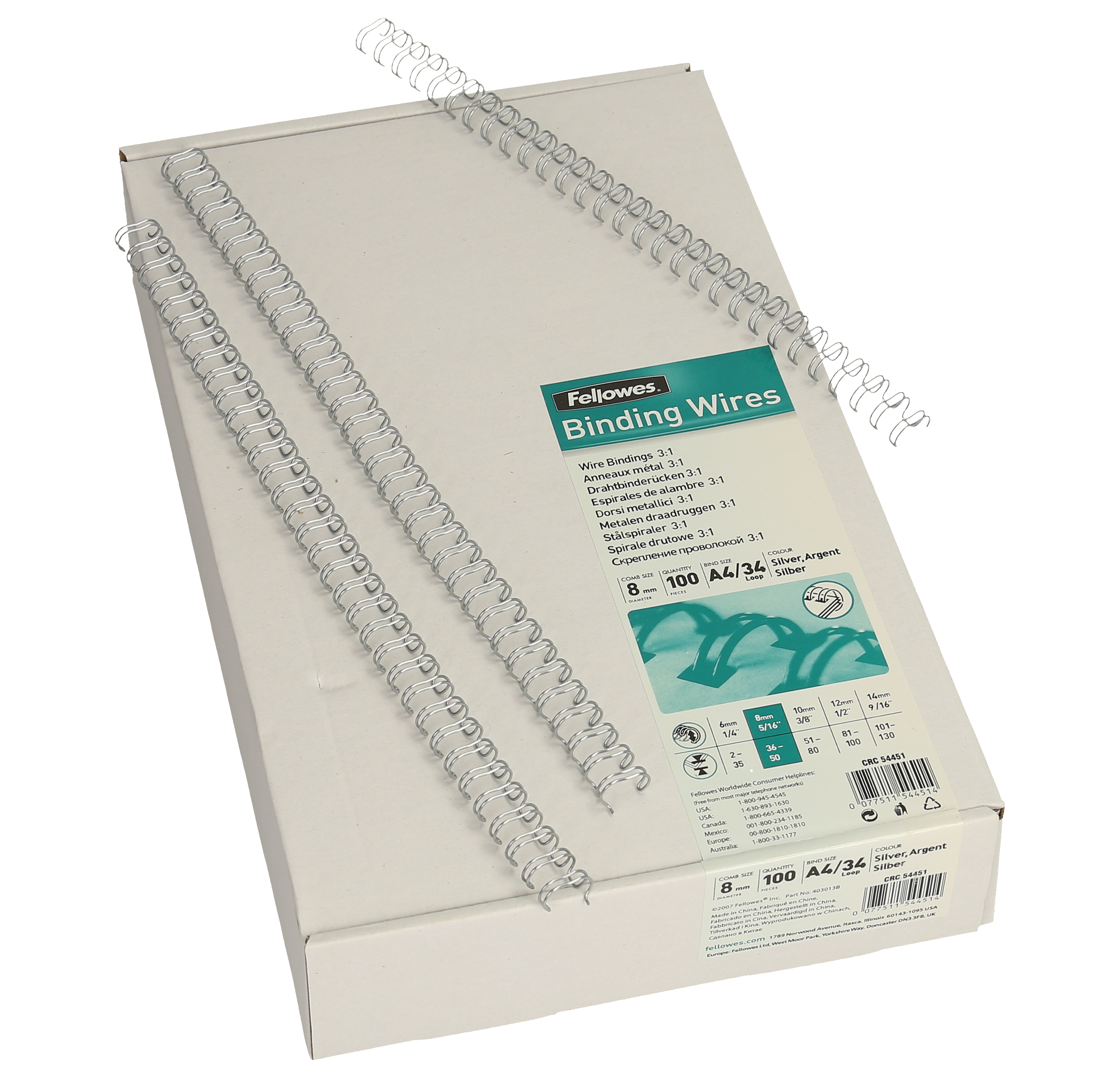FELLOWES Drahtbinderücken A4, 8mm 54451 silber 100 Stück