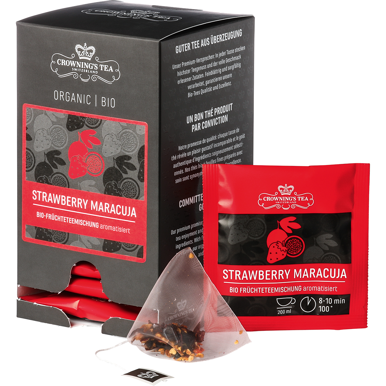 CROWNING'S Bio Strawberry Maracuja 105553 Pyramide 2.5g, 15 Stk.