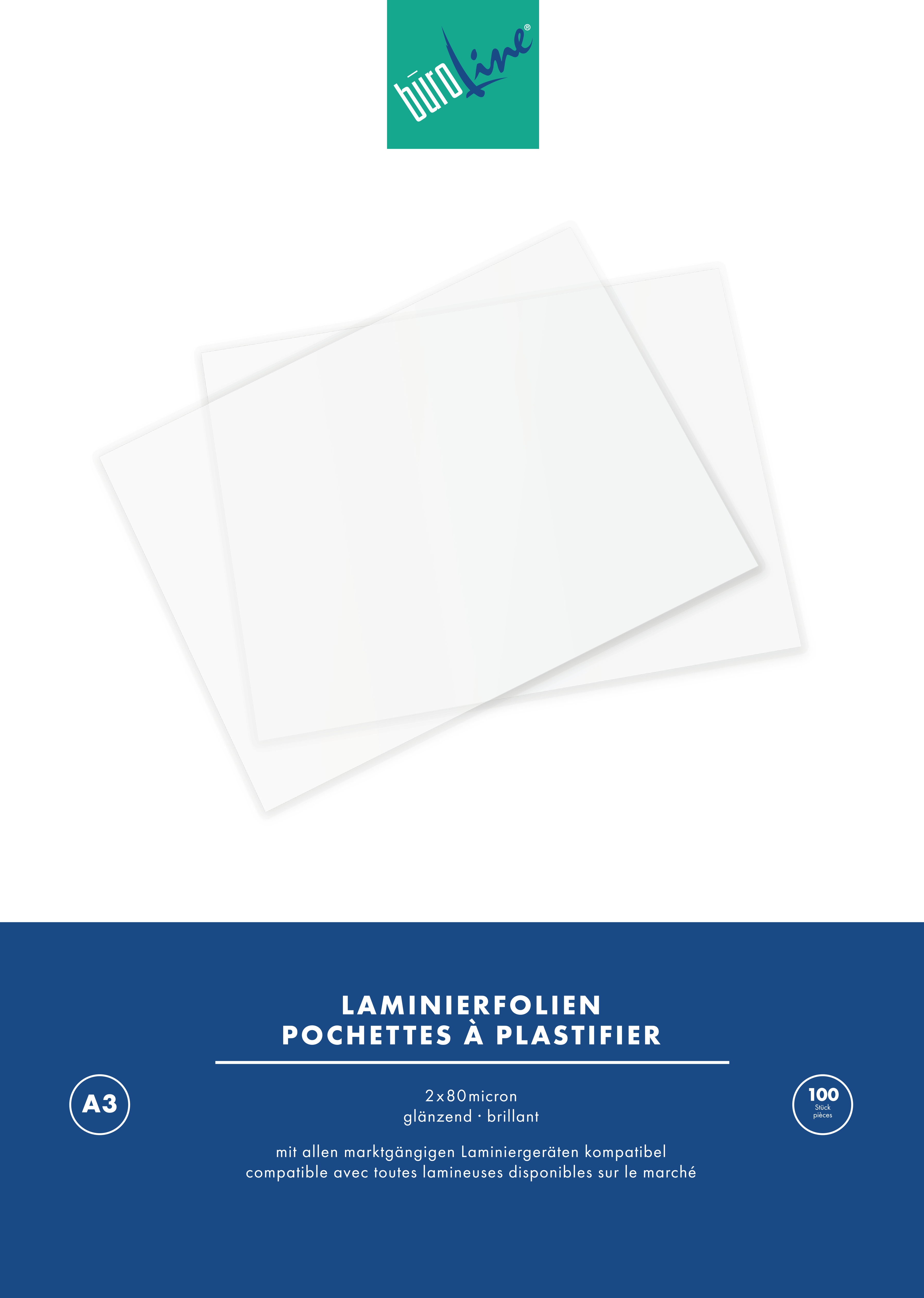 BÜROLINE Laminiertasche A3 47170000 glanz, 80my 100 Stück