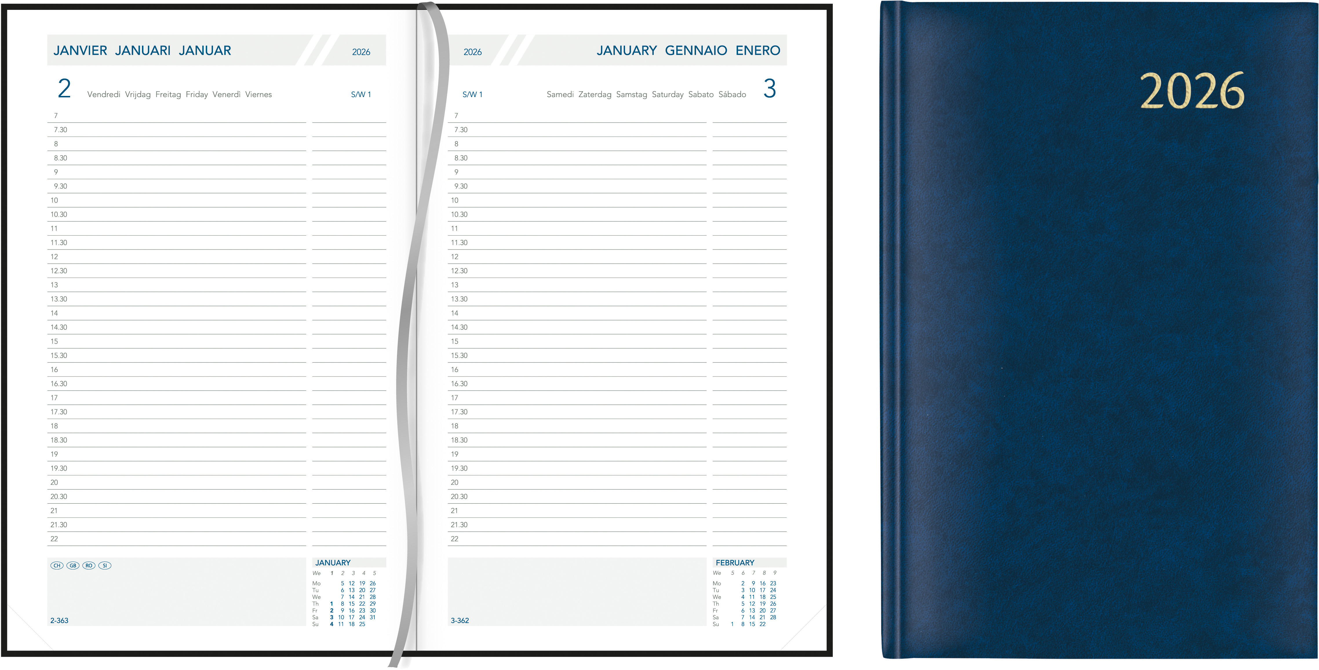 AURORA Agenda Florence Daily 2026 3215B 1T/1S blau ML 14x21cm