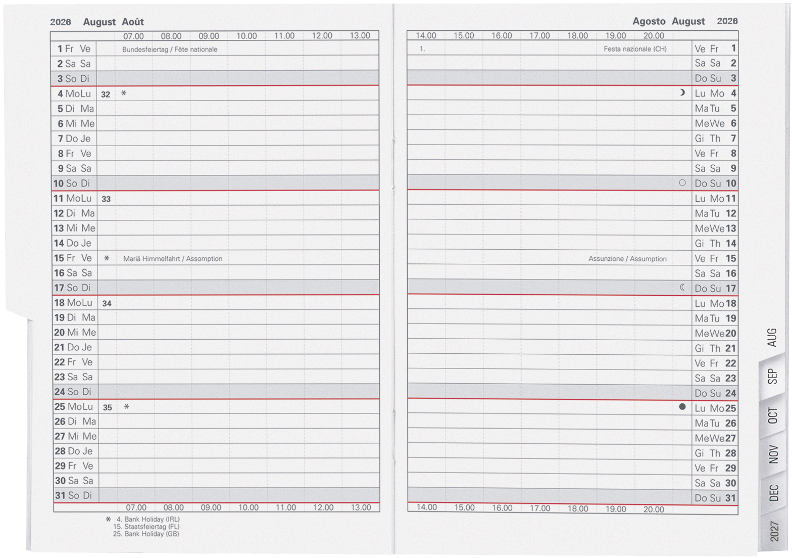 BIELLA Planer Glasgow 2026 855310000026U 1M/2S Ersatz ML 10x13.9cm