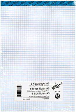 BÜROLINE Büroblock weiss A5 725264 kariert 70g, 4mm 5x100 Blatt