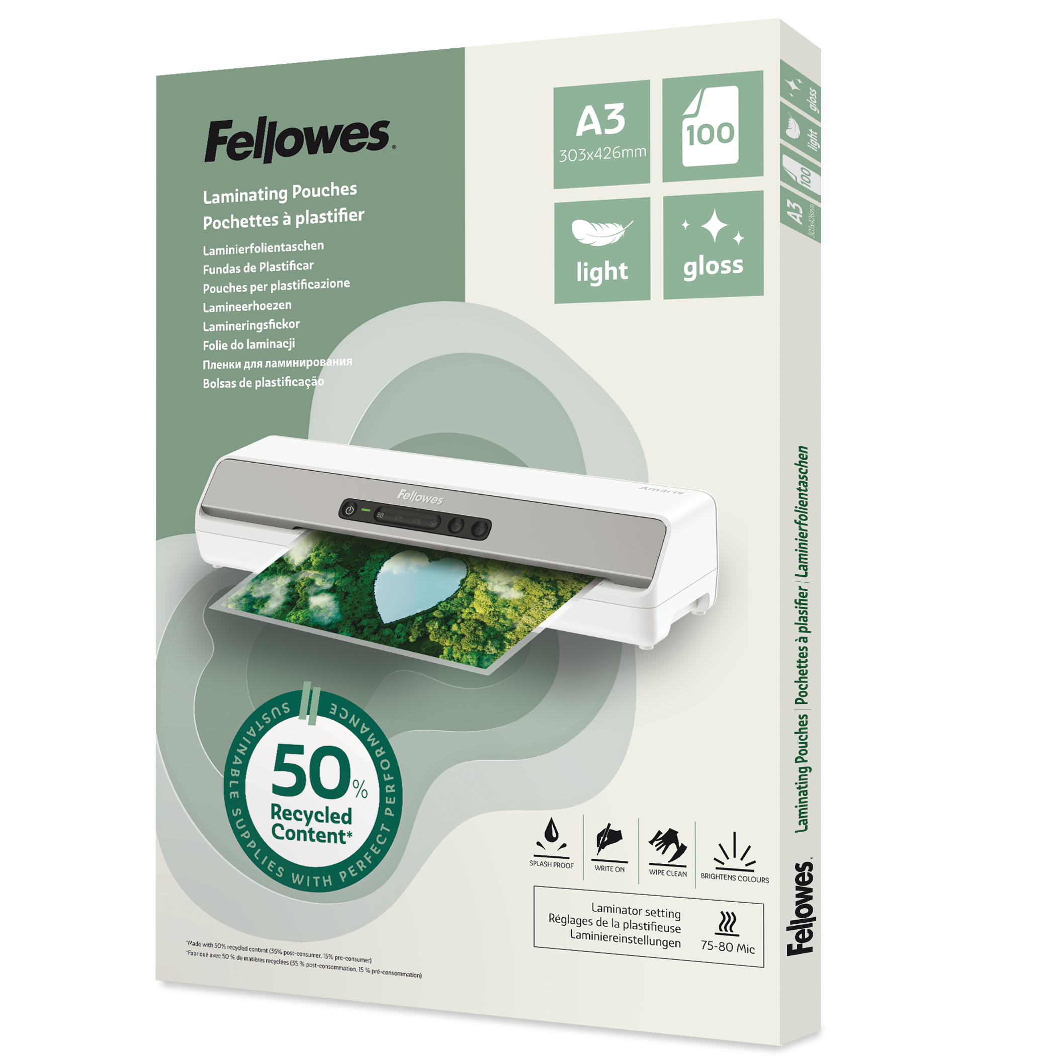 FELLOWES Laminierfolien Recycling A3 100142988 glanz, 80 my 100 Stück