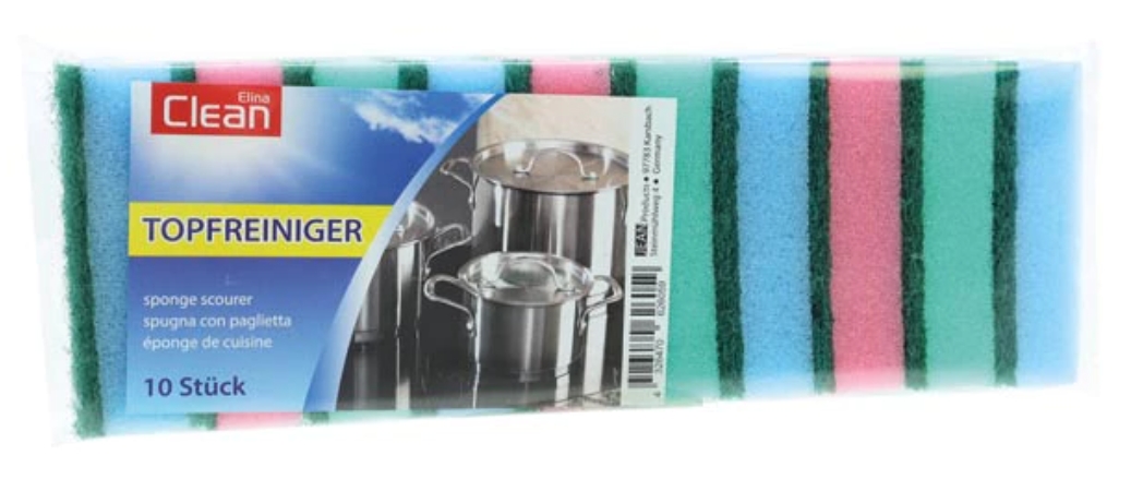 Elina Topfreiniger Schwamm CLEAN für die Küche 10er 80x55x23mm